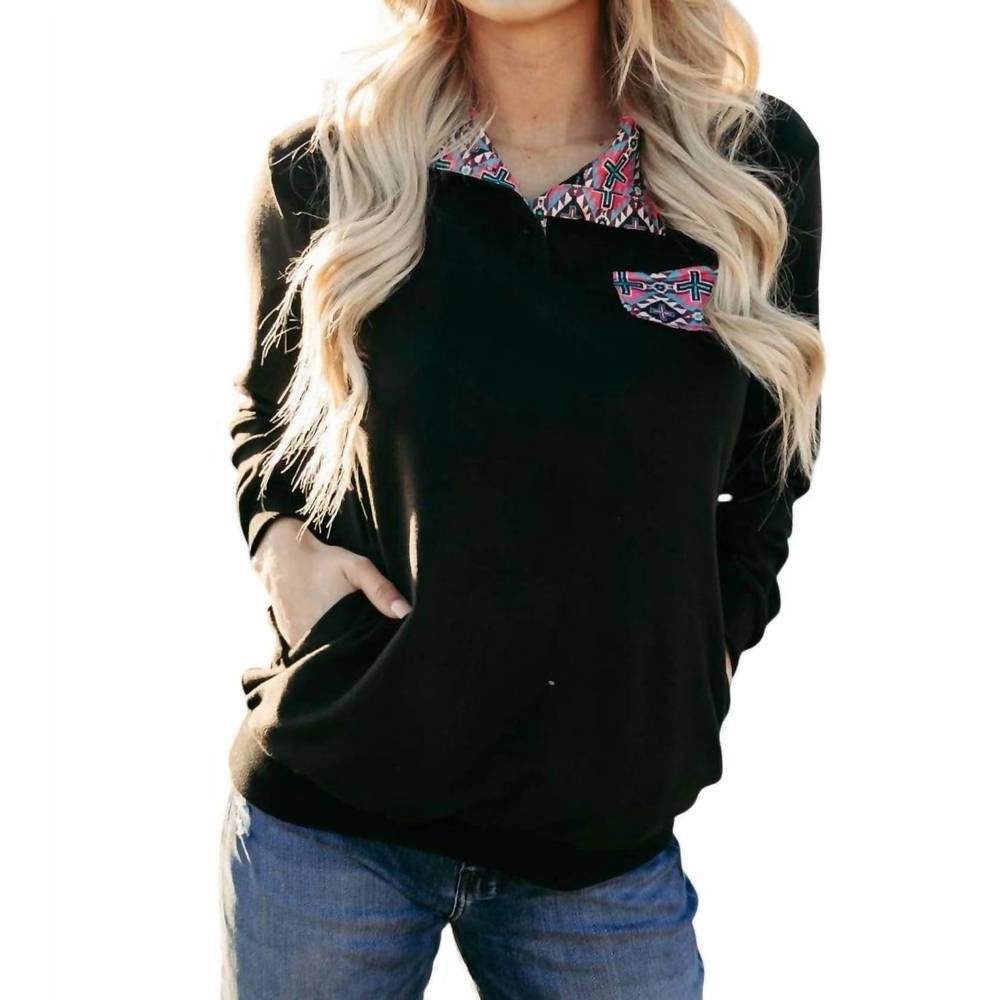 NEW STERLING KREEK midnight orchid pullover top in black